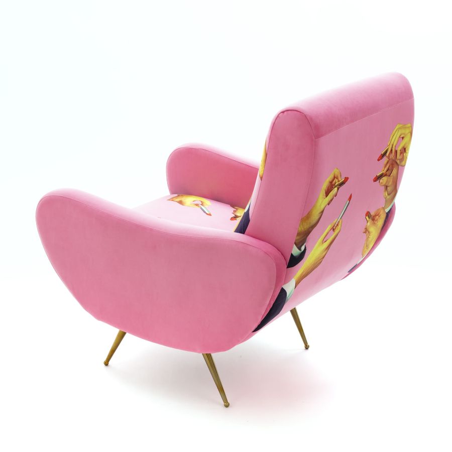 Fully Upholstered Fabric Armchair Lipsticks by Seletti #Pink