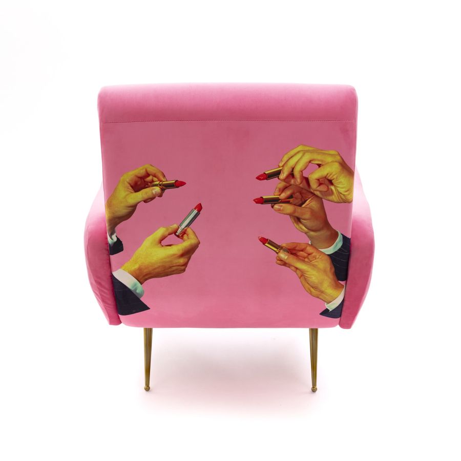 Fully Upholstered Fabric Armchair Lipsticks by Seletti #Pink