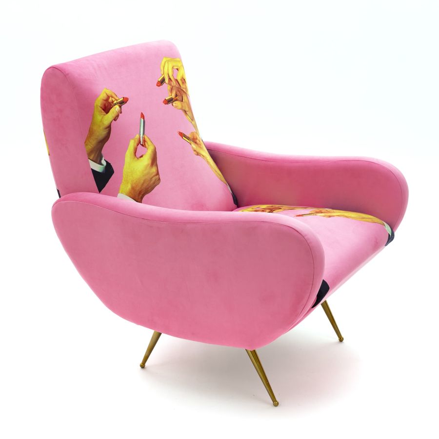 Fully Upholstered Fabric Armchair Lipsticks by Seletti #Pink