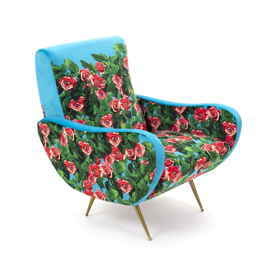 Fully Upholstered Fabric Armchair Roses by Seletti