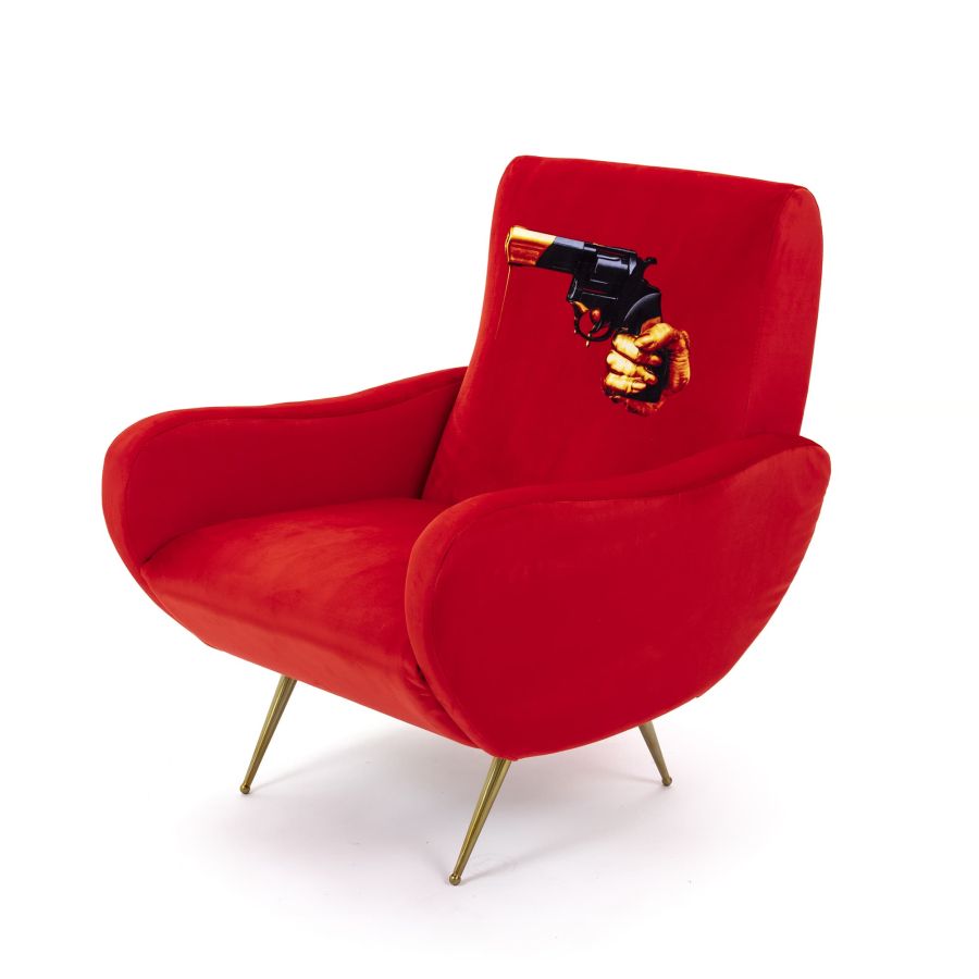 Fully Upholstered Fabric Armchair Revolver by Seletti