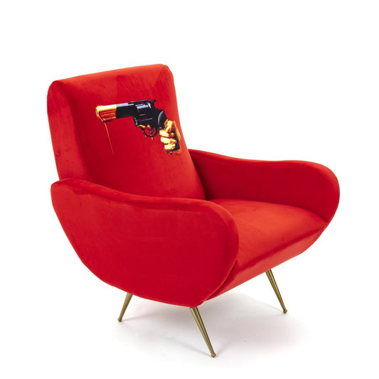 Fully Upholstered Fabric Armchair Revolver by Seletti