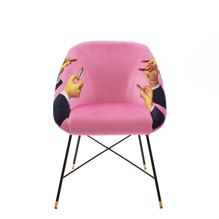 Fabric Fully Upholseted Padded Chair Lipsticks by Seletti #Pink