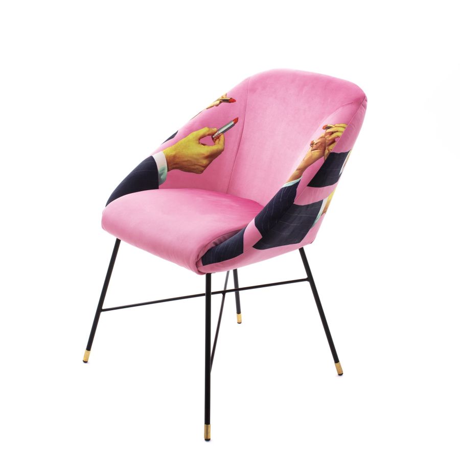 Fabric Fully Upholseted Padded Chair Lipsticks by Seletti #Pink