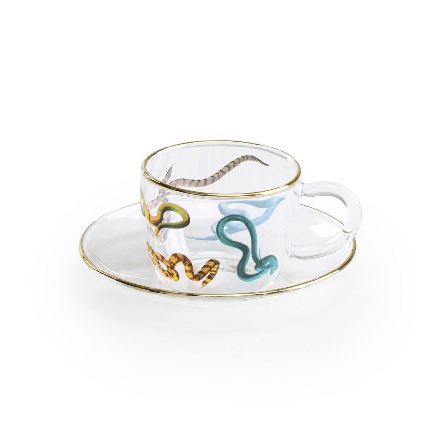 Borosilicate Glass coffee cup & saucer Snakes by Seletti