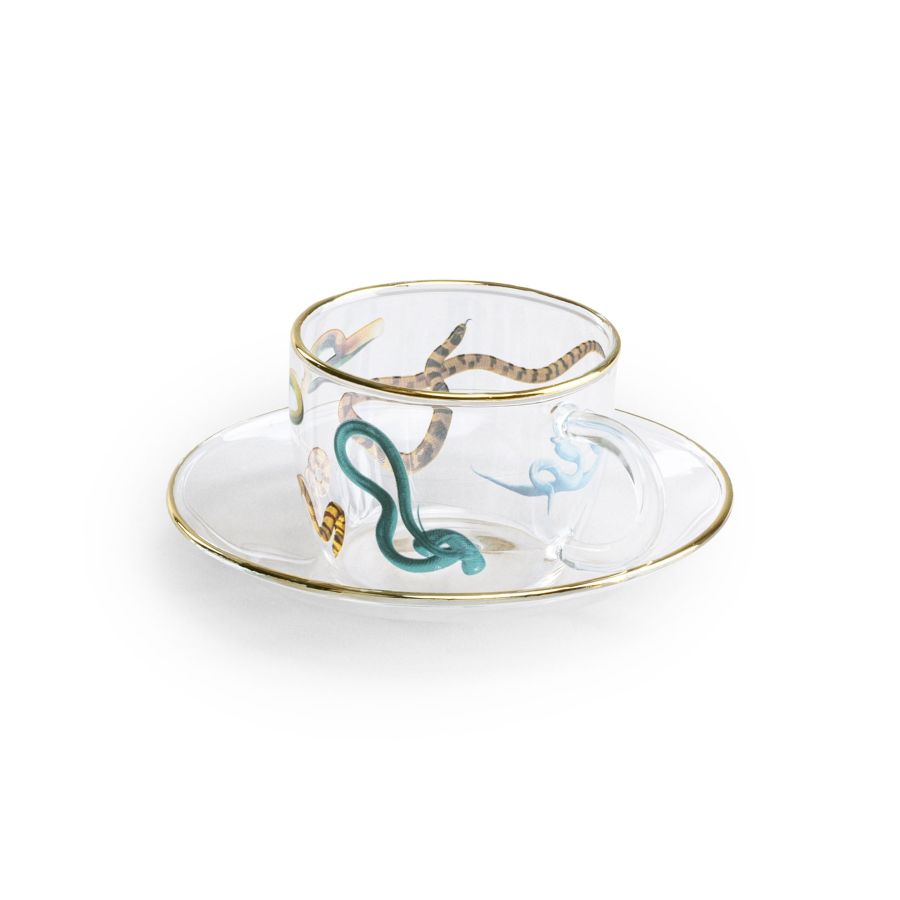 Borosilicate Glass coffee cup & saucer Snakes by Seletti