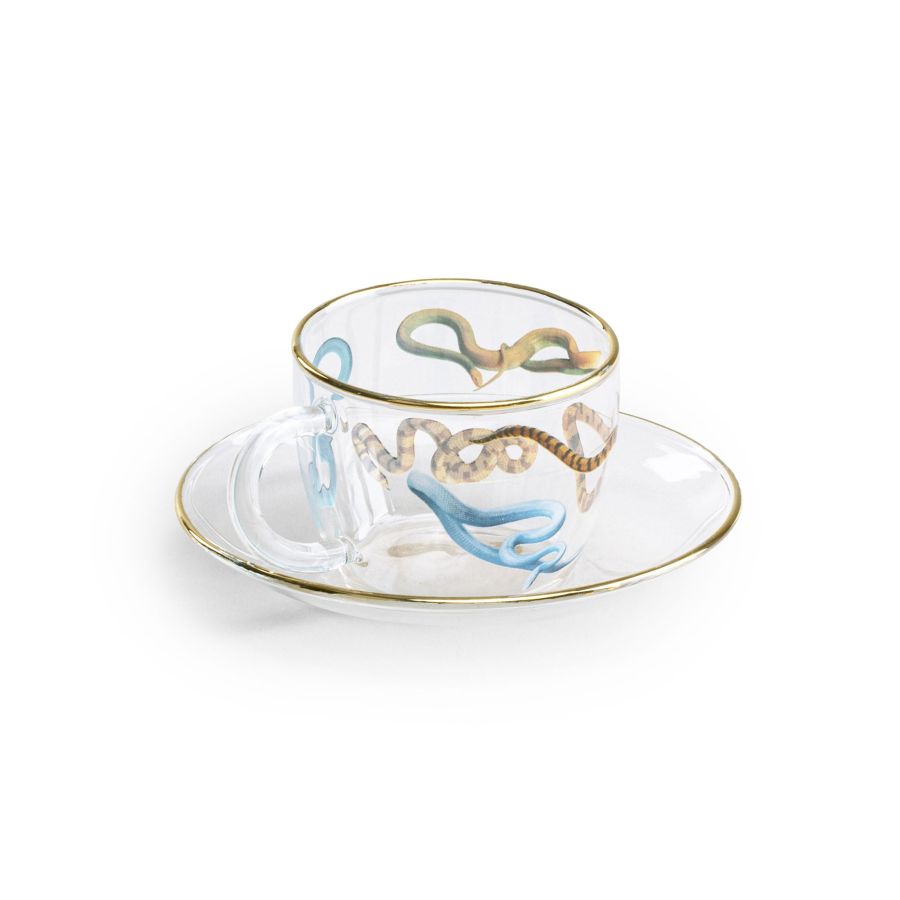 Borosilicate Glass coffee cup & saucer Snakes by Seletti