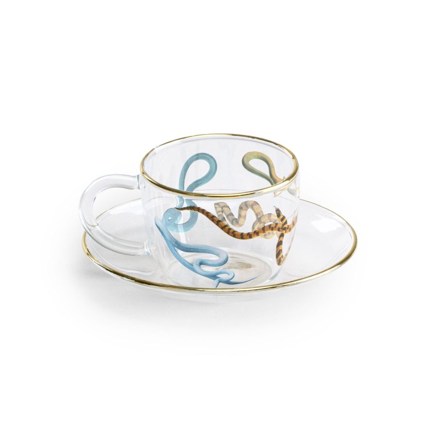 Borosilicate Glass coffee cup & saucer Snakes by Seletti