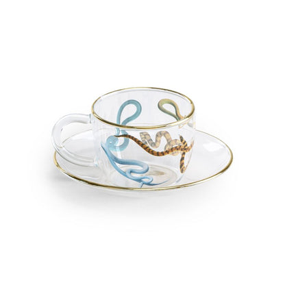 Borosilicate Glass coffee cup & saucer Snakes by Seletti