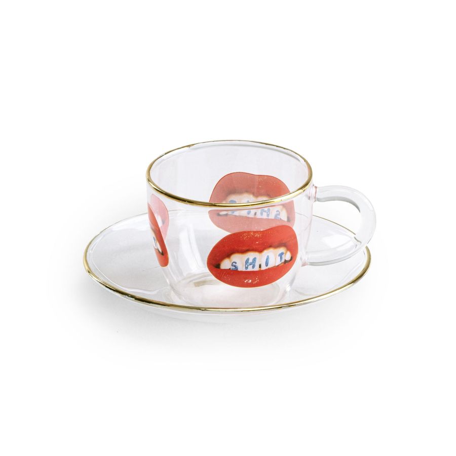 Borosilicate Glass coffee cup & saucer Shit by Seletti