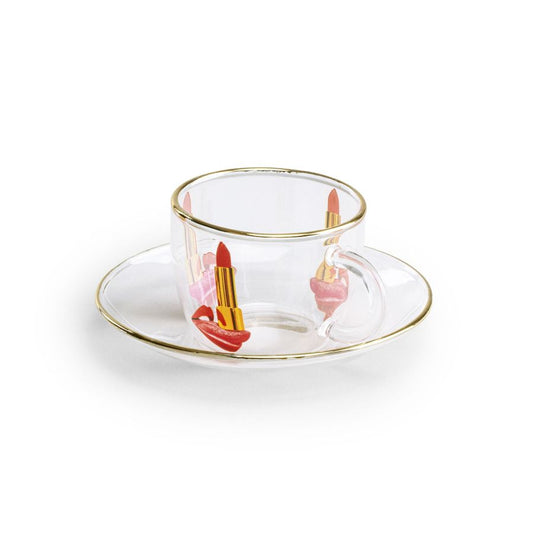 Borosilicate Glass coffee cup & saucer Tongue by Seletti