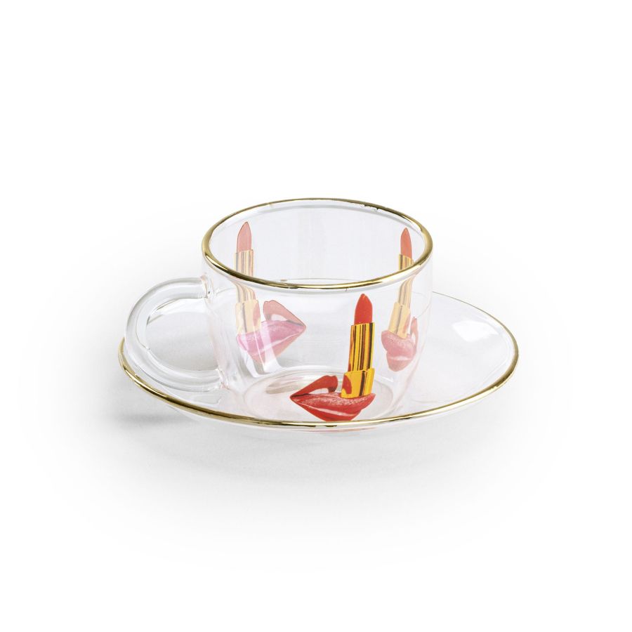 Borosilicate Glass coffee cup & saucer Tongue by Seletti