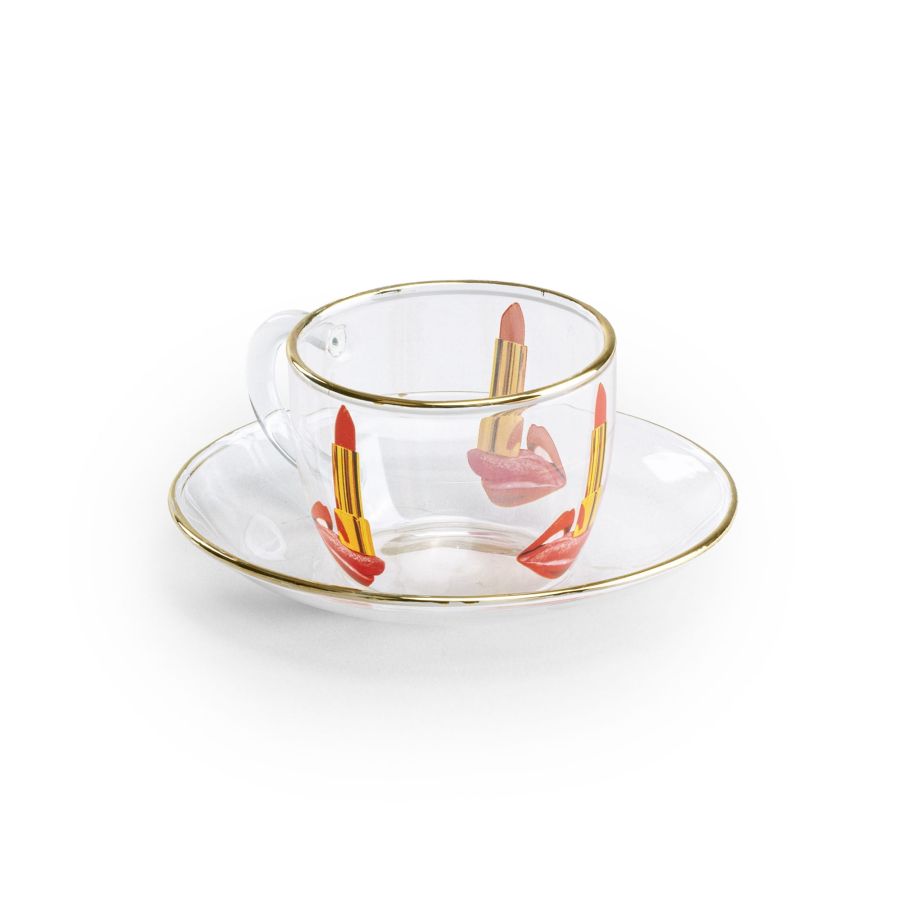 Borosilicate Glass coffee cup & saucer Tongue by Seletti