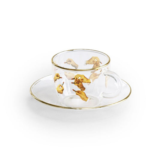 Borosilicate Glass coffee cup & saucer Lipsticks by Seletti