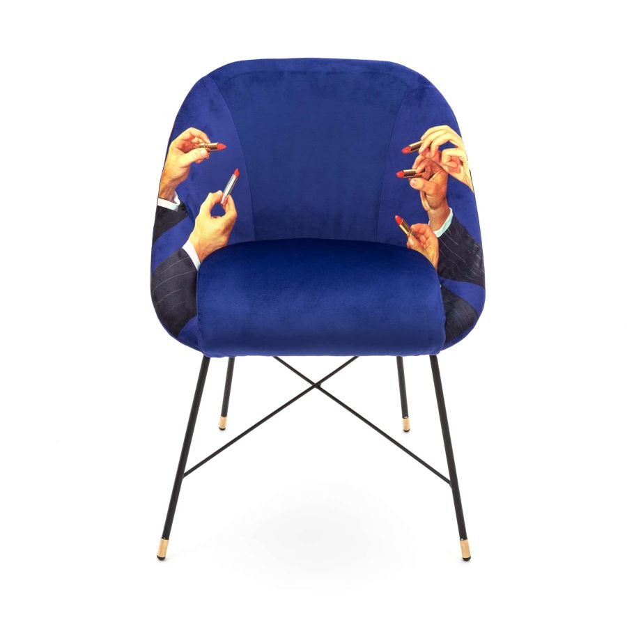 Fabric Fully Upholseted Padded Chair Lipsticks by Seletti #Blue