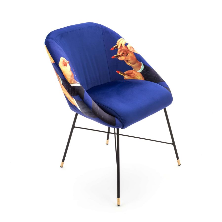 Fabric Fully Upholseted Padded Chair Lipsticks by Seletti #Blue