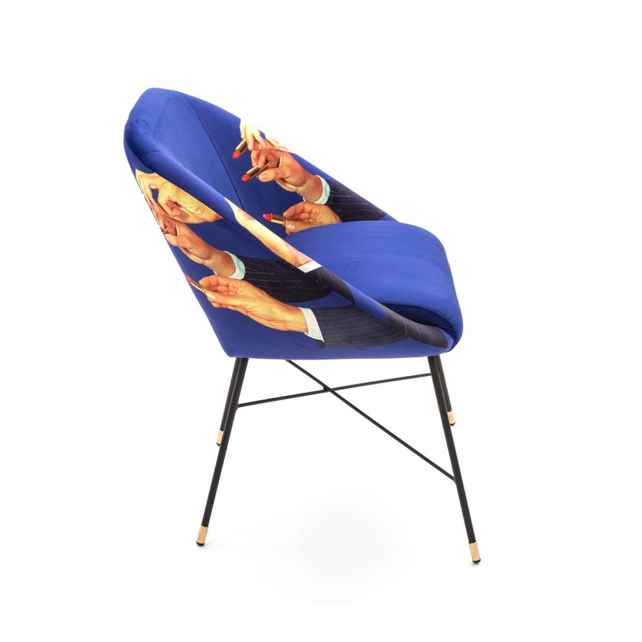 Fabric Fully Upholseted Padded Chair Lipsticks by Seletti #Blue