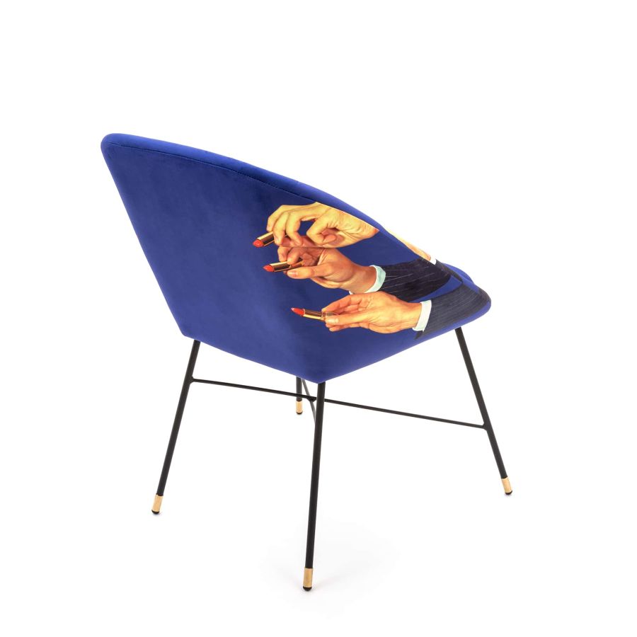 Fabric Fully Upholseted Padded Chair Lipsticks by Seletti #Blue