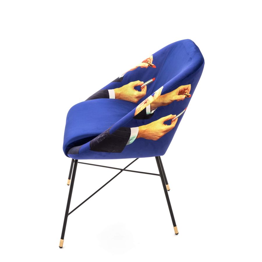 Fabric Fully Upholseted Padded Chair Lipsticks by Seletti #Blue