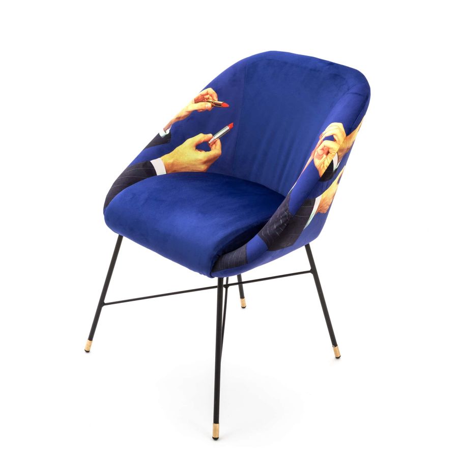 Fabric Fully Upholseted Padded Chair Lipsticks by Seletti #Blue