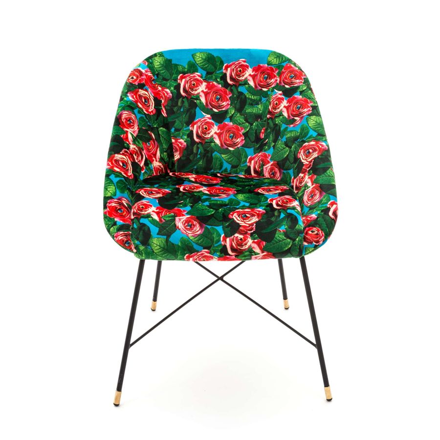 Fabric Fully Upholseted Padded Chair Roses by Seletti