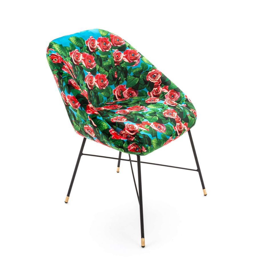 Fabric Fully Upholseted Padded Chair Roses by Seletti