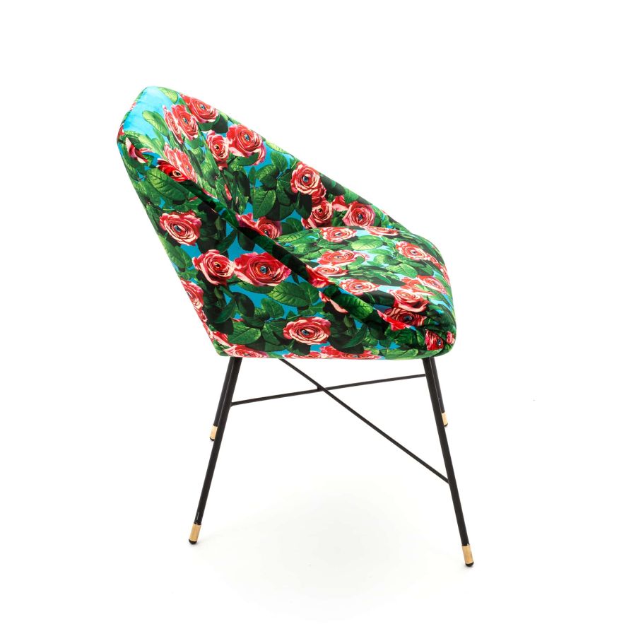 Fabric Fully Upholseted Padded Chair Roses by Seletti