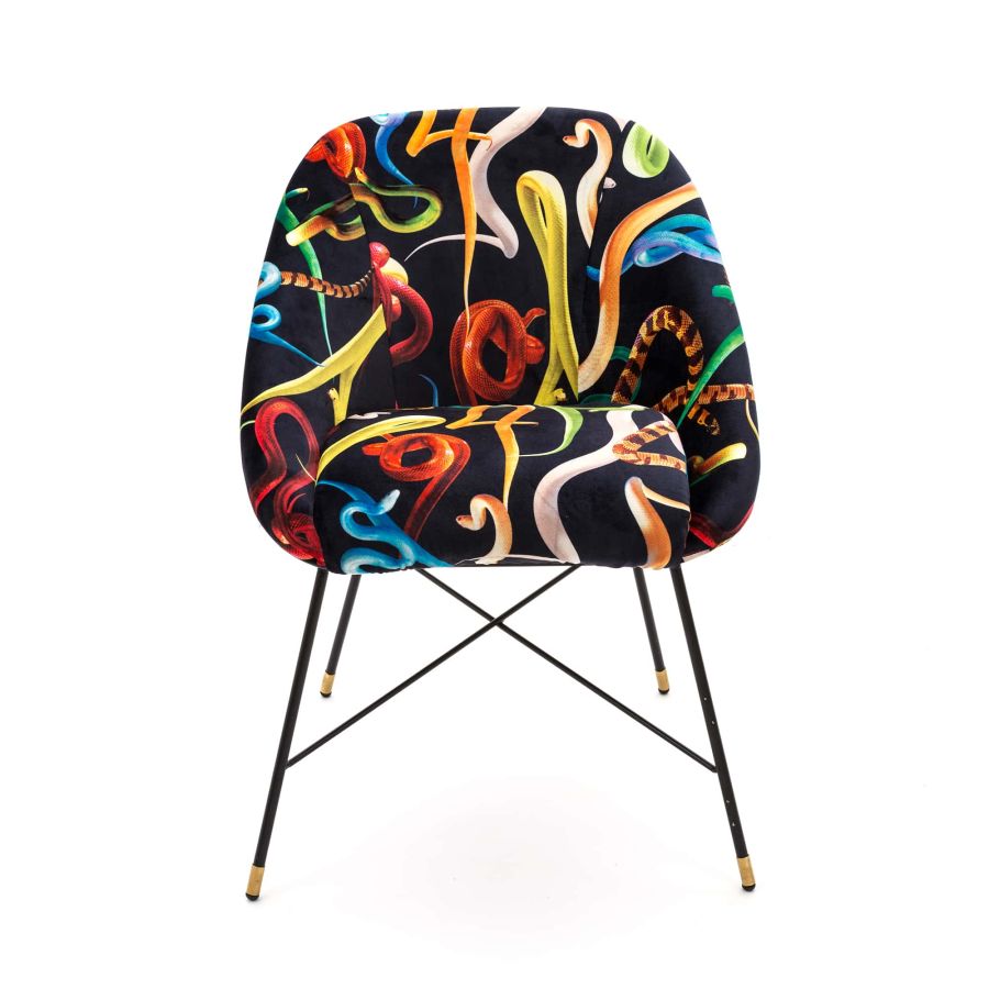 Fabric Fully Upholseted Padded Chair Snakes by Seletti