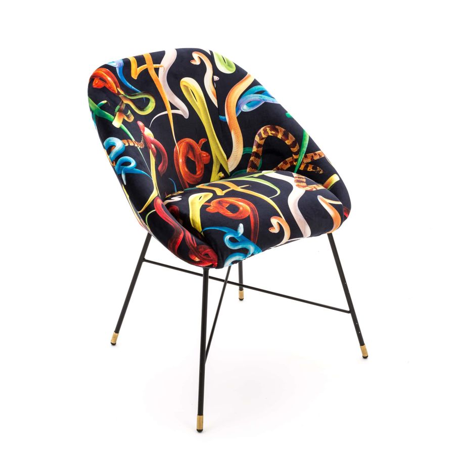 Fabric Fully Upholseted Padded Chair Snakes by Seletti