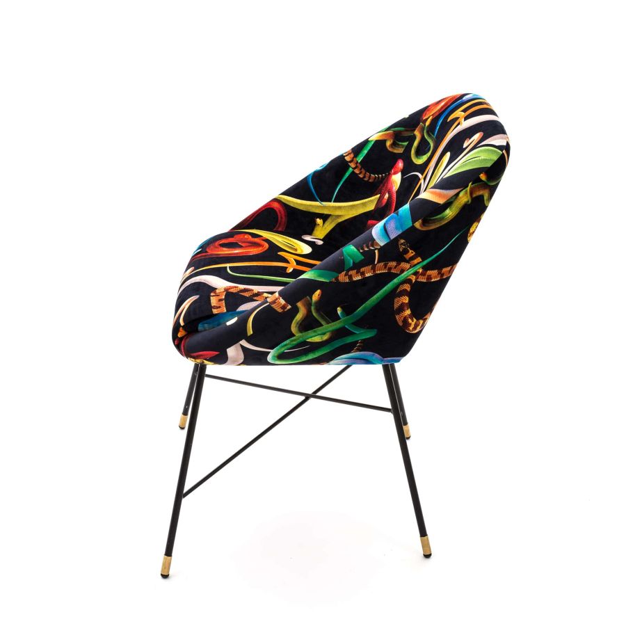 Fabric Fully Upholseted Padded Chair Snakes by Seletti