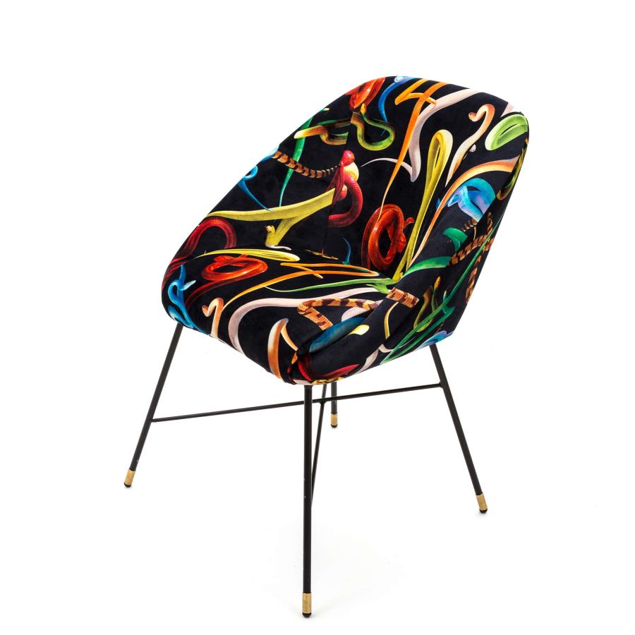 Fabric Fully Upholseted Padded Chair Snakes by Seletti