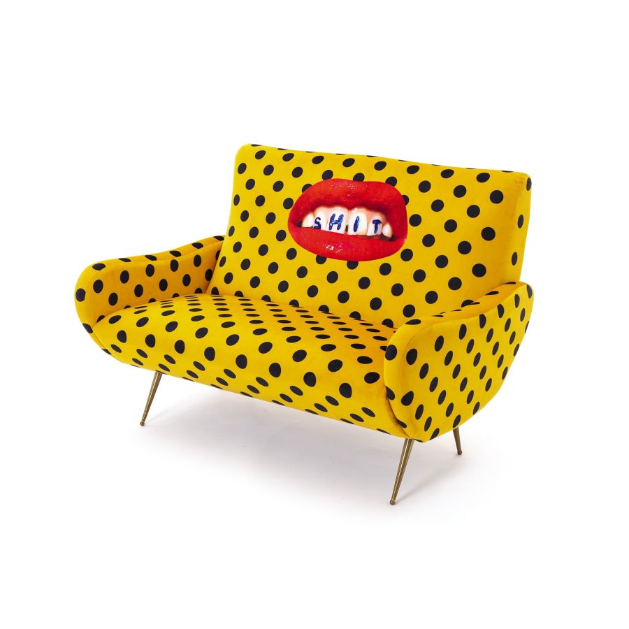 Fabric Fully Upholstered Two Seater Sofa Shit by Seletti