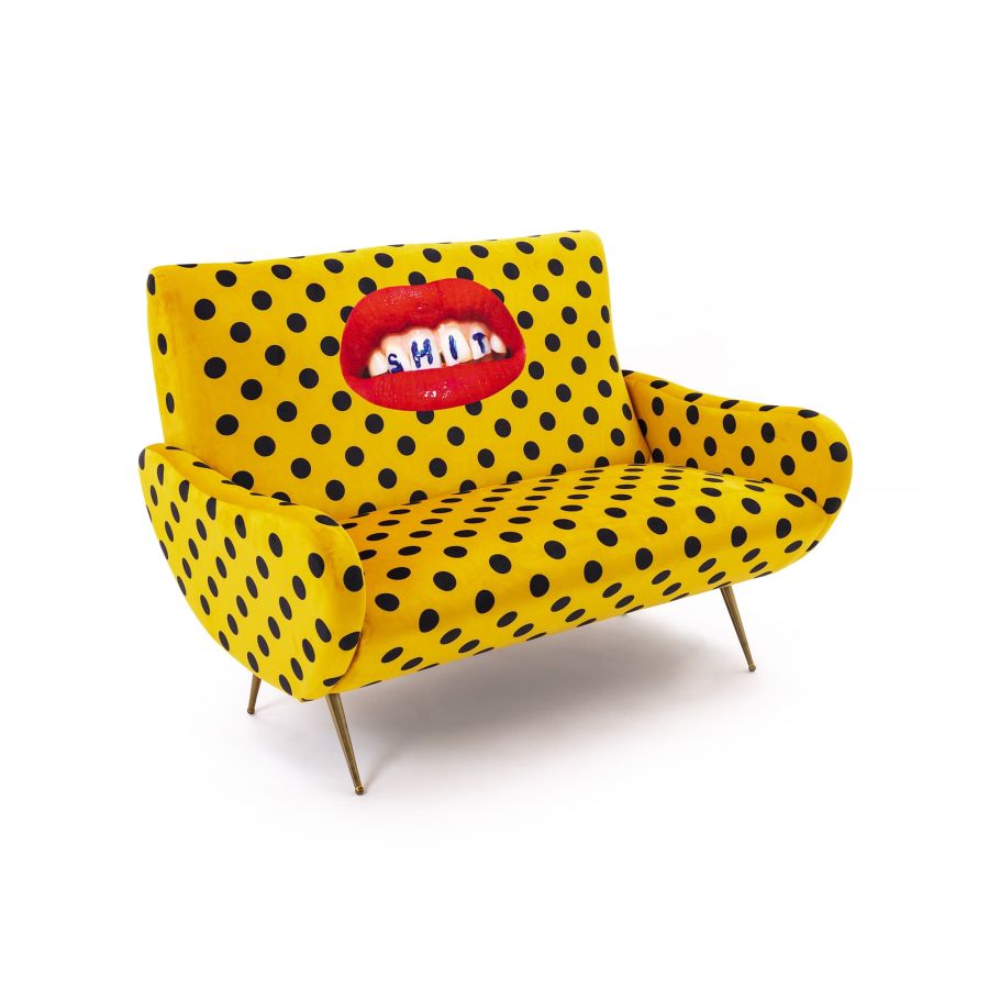 Fabric Fully Upholstered Two Seater Sofa Shit by Seletti