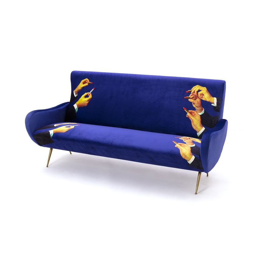 Fabric Fully Upholstered Three Seater Sofa Lipsticks by Seletti