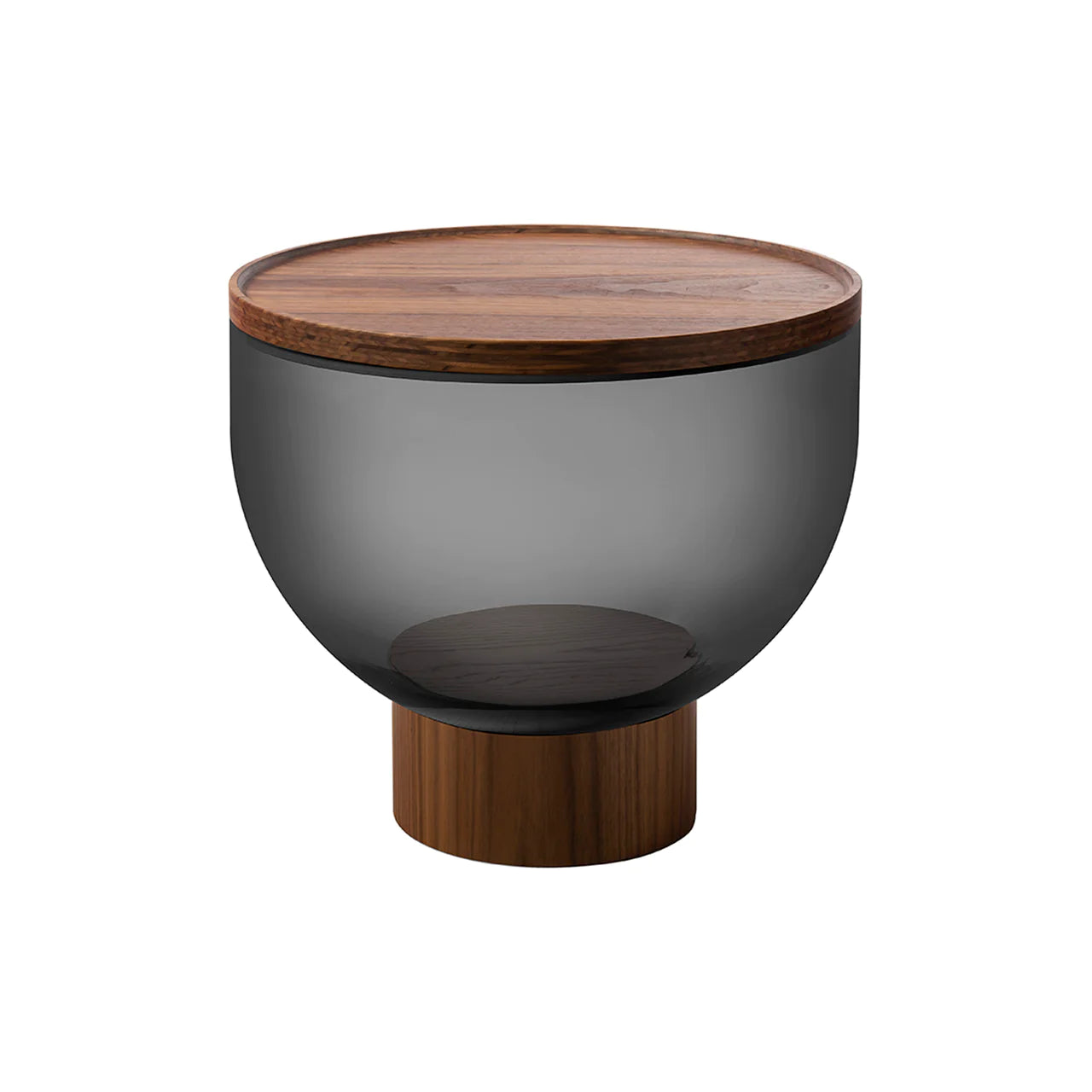 Mastea - Round Murano Glass Coffee Table by Miniforms #Canaletto Walnut/Smoked Gray Blown Glass