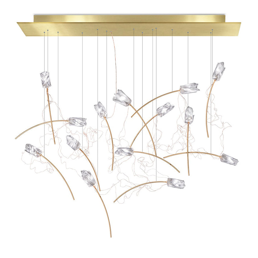 TULIP 14 Linear - Led Pendant Lamp In Brass And Lentiflex by Slamp