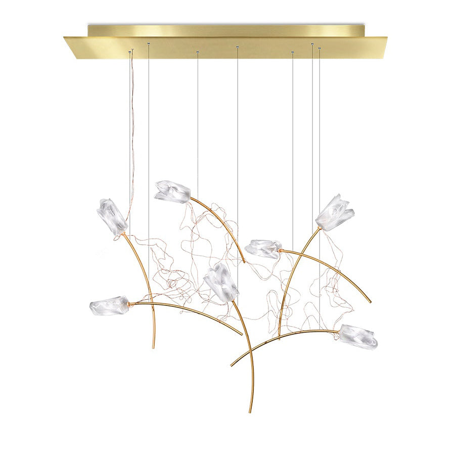 TULIP 7 Linear - Led Pendant Lamp In Brass And Lentiflex by Slamp