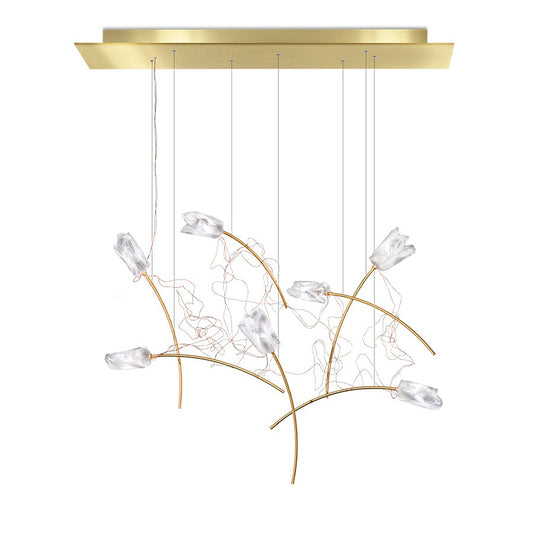 TULIP 7 Linear - Led Pendant Lamp In Brass And Lentiflex by Slamp