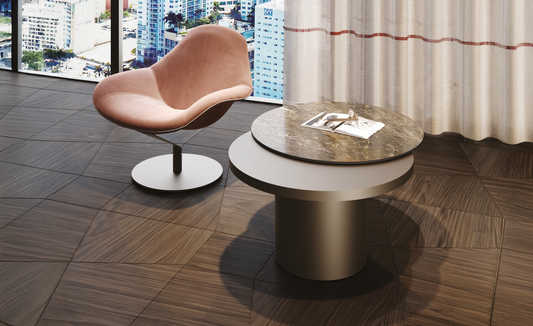 TAU 40 STEEL MOVE - Adjustable round wooden coffee tabl