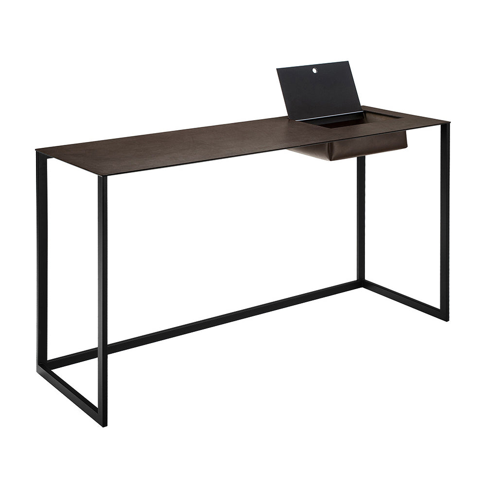 Calamo 2730 - Steel Secretary Desk With pigmented leather Top by Zanotta #Black / 0807