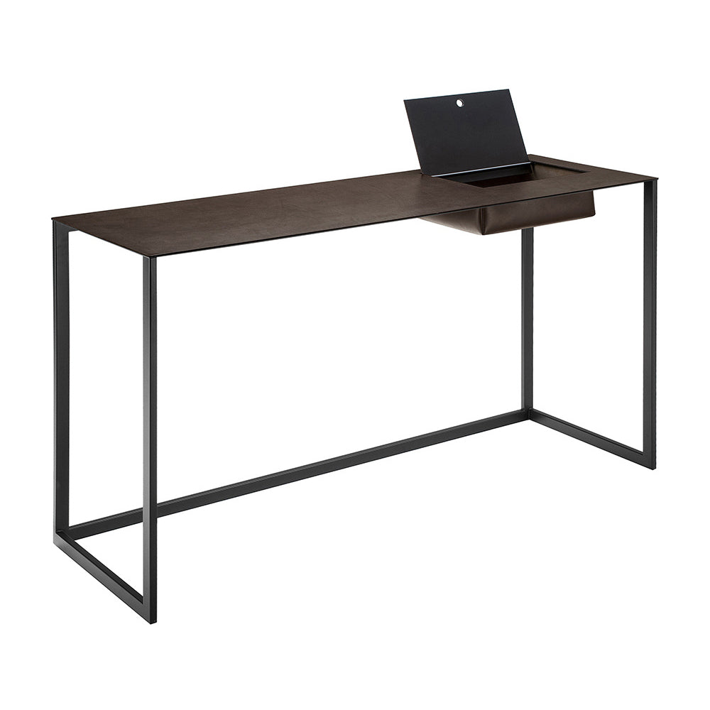 Calamo 2730 - Steel Secretary Desk With pigmented leather Top by Zanotta #Graphite / 0807