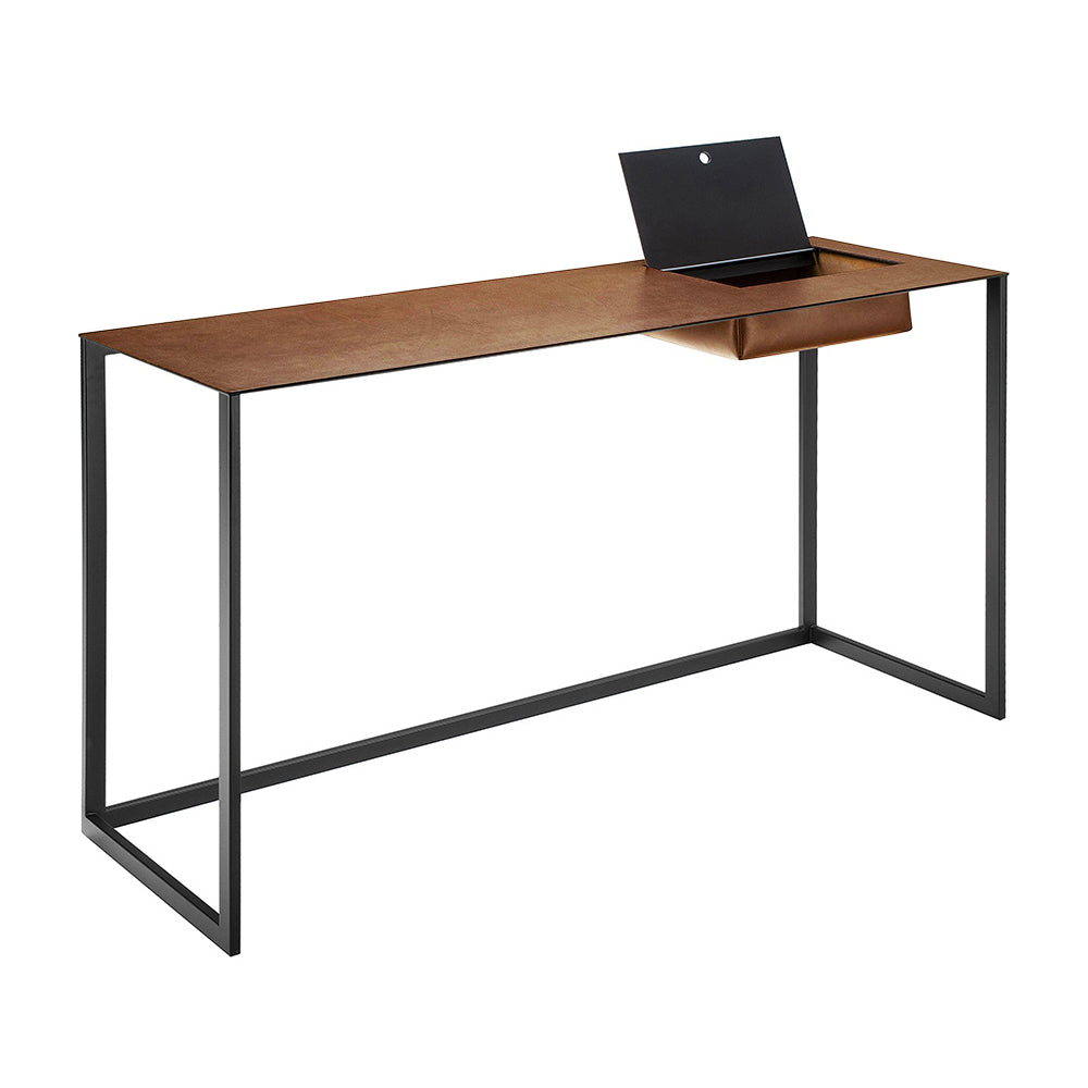 Calamo 2730 - Steel Secretary Desk With pigmented leather Top by Zanotta #Graphite / 0813