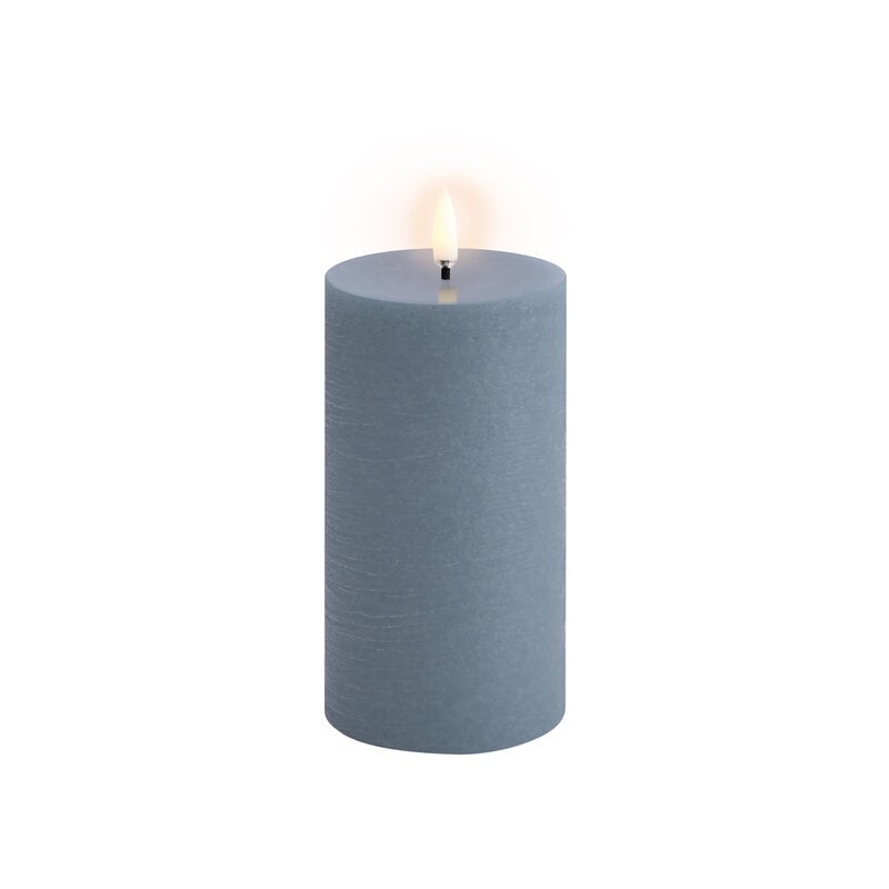 LED pillar candle by Uyuni Lighting #7,8 x 15 cm, rustic texture, hazy blue #