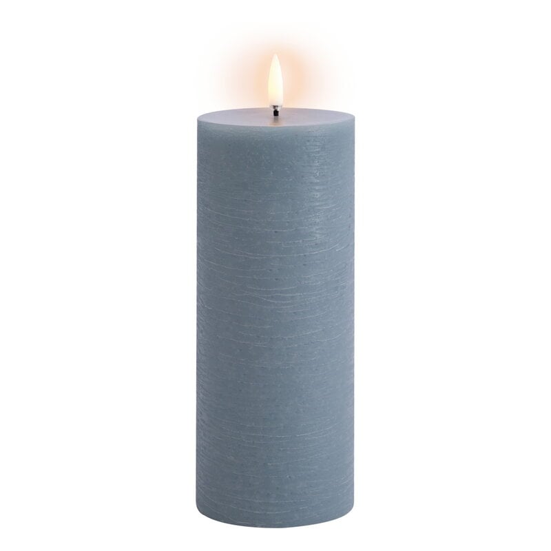 LED pillar candle by Uyuni Lighting #7,8 x 20 cm, rustic texture, hazy blue #