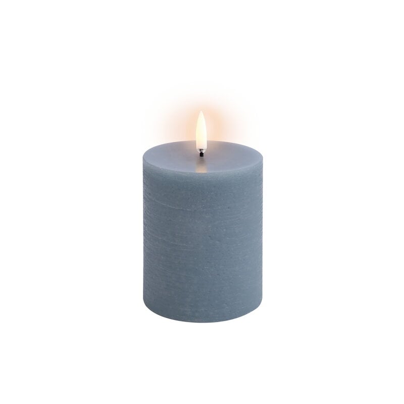 LED pillar candle by Uyuni Lighting #7,8 x 10 cm, rustic texture, hazy blue #