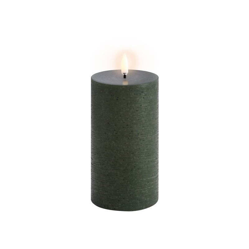 LED pillar candle by Uyuni Lighting #7,8 x 15 cm, rustic texture, olive green #