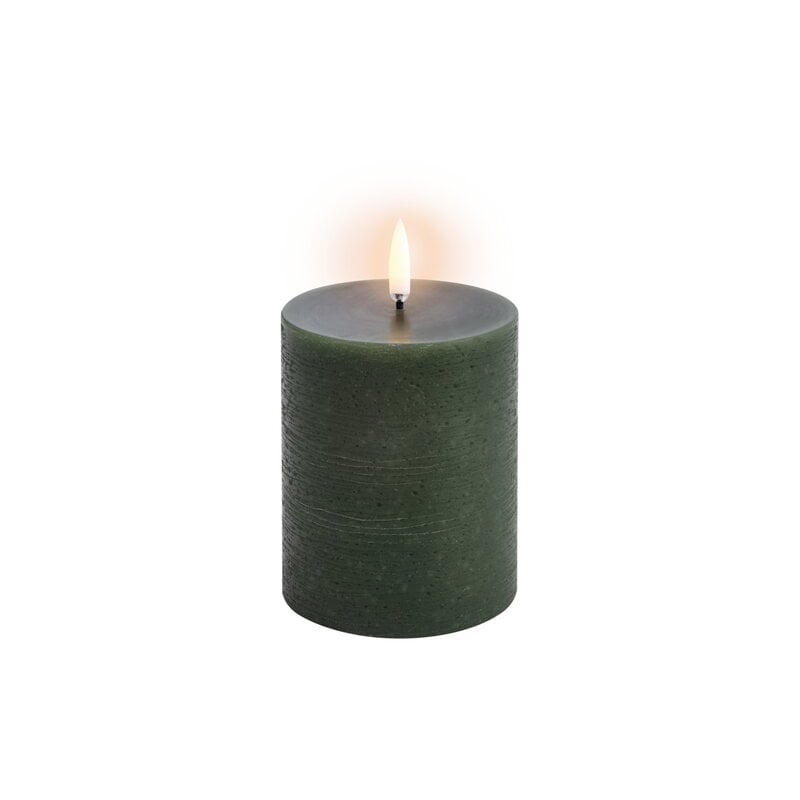 LED pillar candle by Uyuni Lighting #7,8 x 10 cm, rustic texture, olive green #