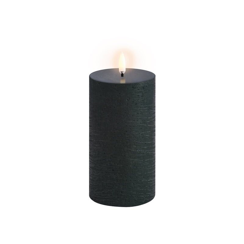 LED pillar candle by Uyuni Lighting #7,8 x 15 cm, rustic texture, pine green #