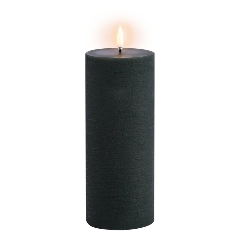 LED pillar candle by Uyuni Lighting #7,8 x 20 cm, rustic texture, pine green #