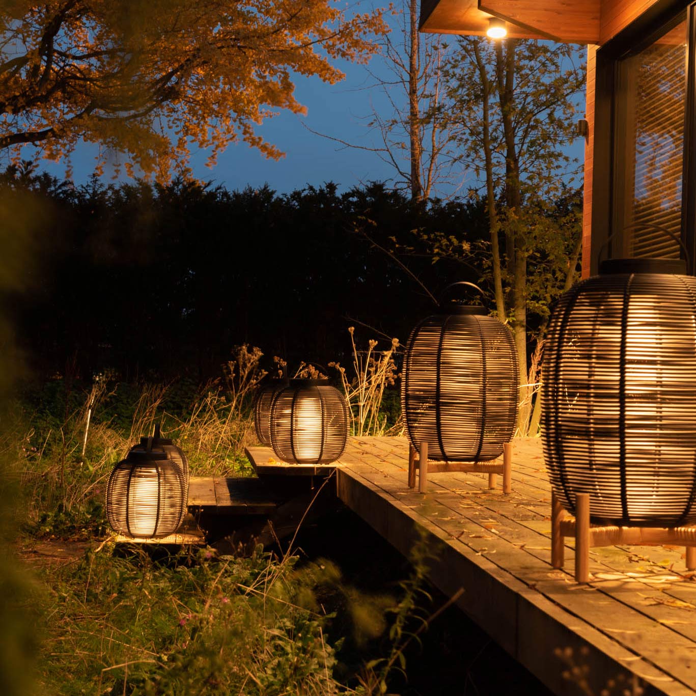 Solar Powered Wicker Lantern with Teak Base Tika by Vincent Sheppard #Ø47 x H69